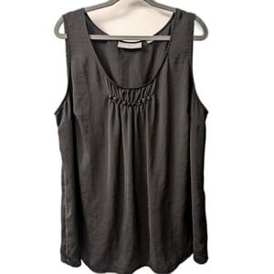 Avenue Plus 22 24 3X Black Satin Jeweled Tank Top Shirt Cami Blouse Career Work